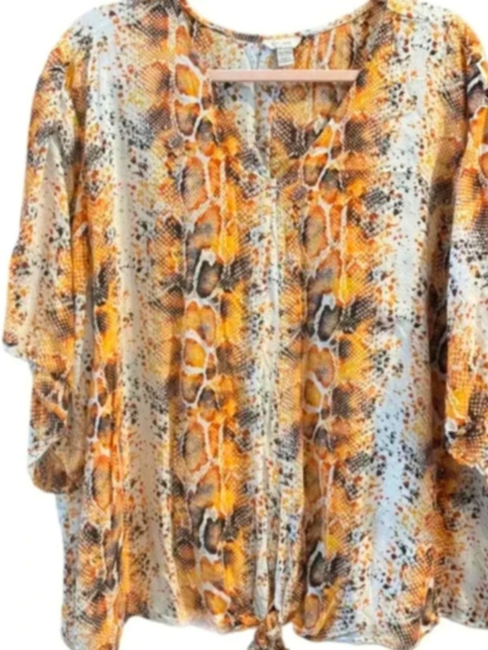 Cato Orange Snake Print  V-Neck Tie Front Blouse